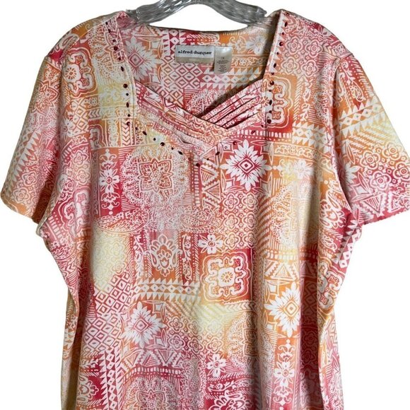 Alfred Dunner Women's Top Beaded Floral Pattern Orange & White Size 1X - Picture 3 of 10